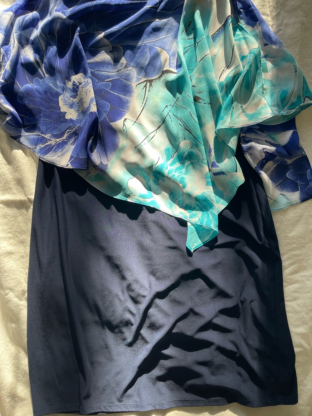 TanJay Blue & White Floral Overlay Dark Blue Dress Granny’s Closet